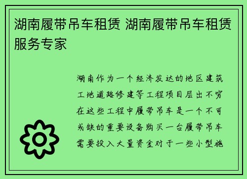 湖南履带吊车租赁 湖南履带吊车租赁服务专家
